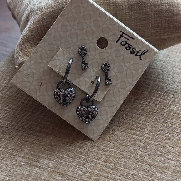 Fossil Two Sets Of Dark Tone Rhinestone Earrings - Picture 1 of 9